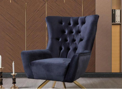 Chesterfield Wingback Armchair Fabric Blue Living Room Polyester Single Seater